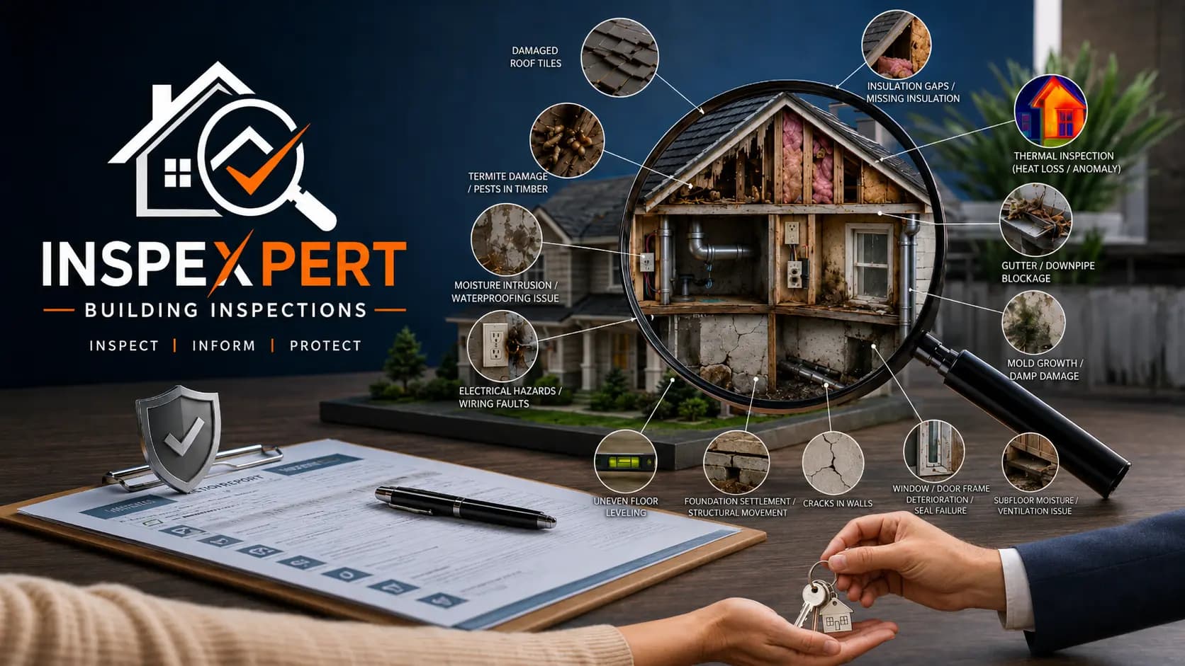 Building inspection overview showing common defects checked during an inspection